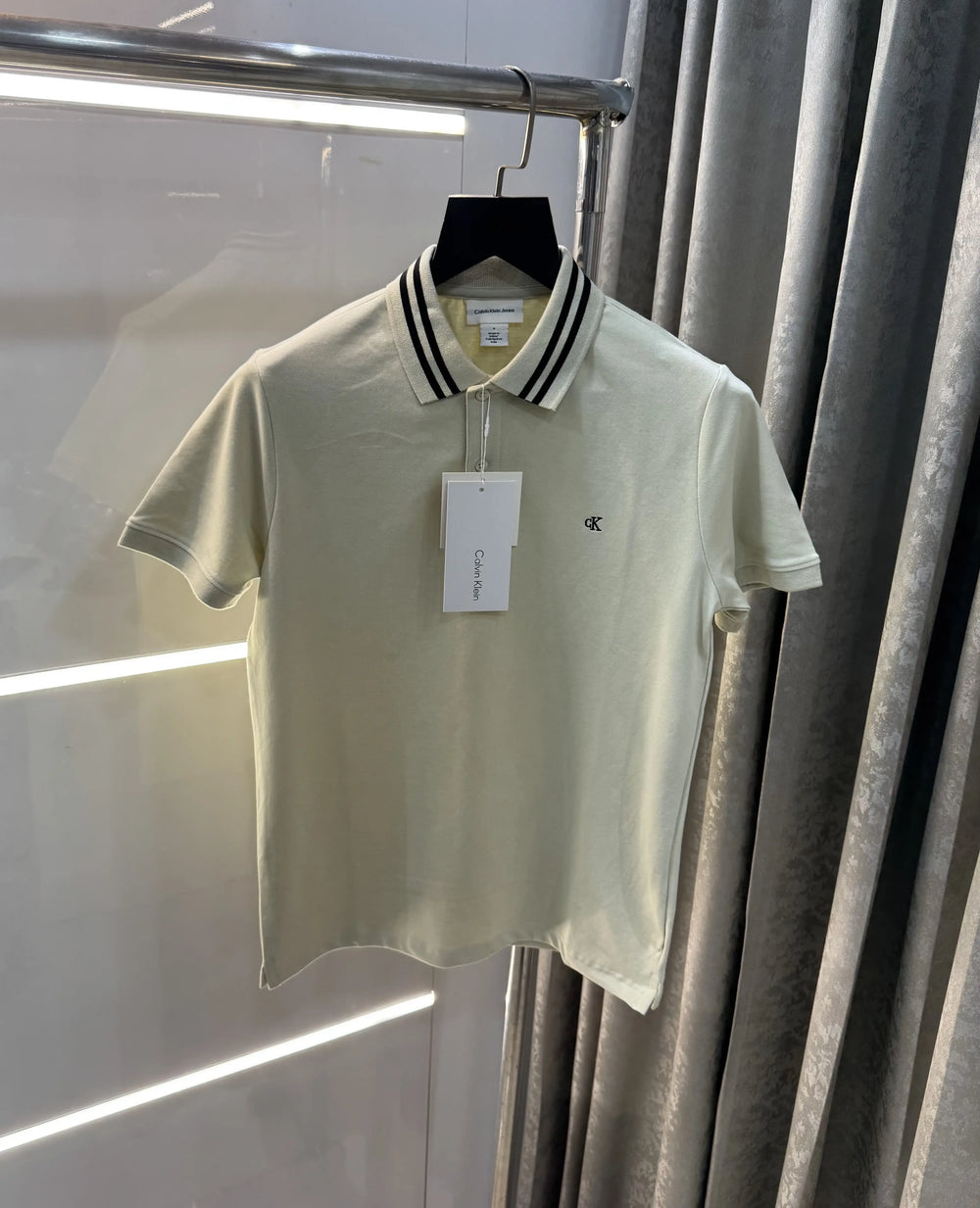 Calvin Klein Cream Embroidery Logo Premium Polo T-Shirt