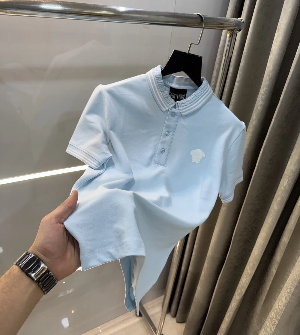 Versace Couture Sky Blue Collar Logo Imported Polo T-Shirt