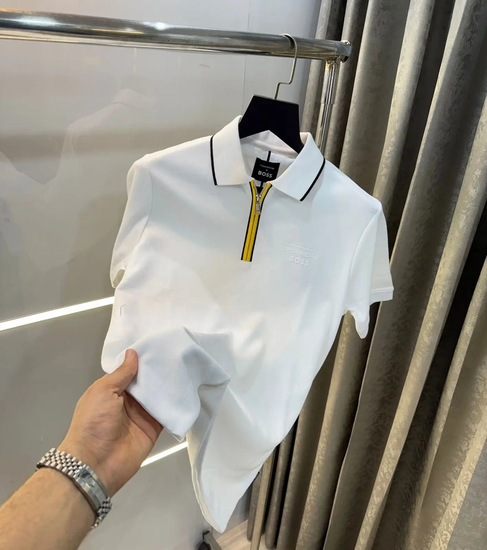 Hugo Boss White Porsch e Limited Edition Premium Polo T-shirt