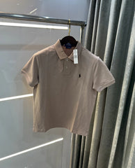 Ralph Lauren Beige Embroidery Logo Knitted Polo T-shirt
