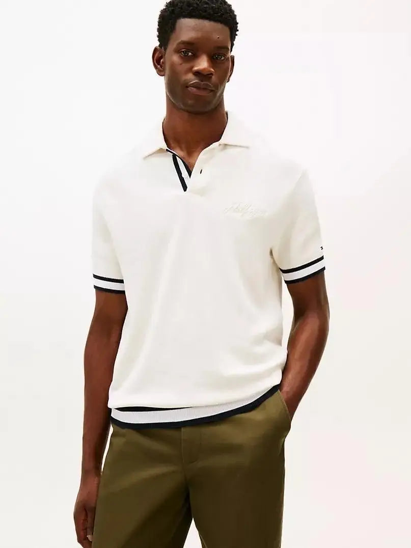 Tommy Hilfiger Cream Logo Work Premium Polo T-Shirt