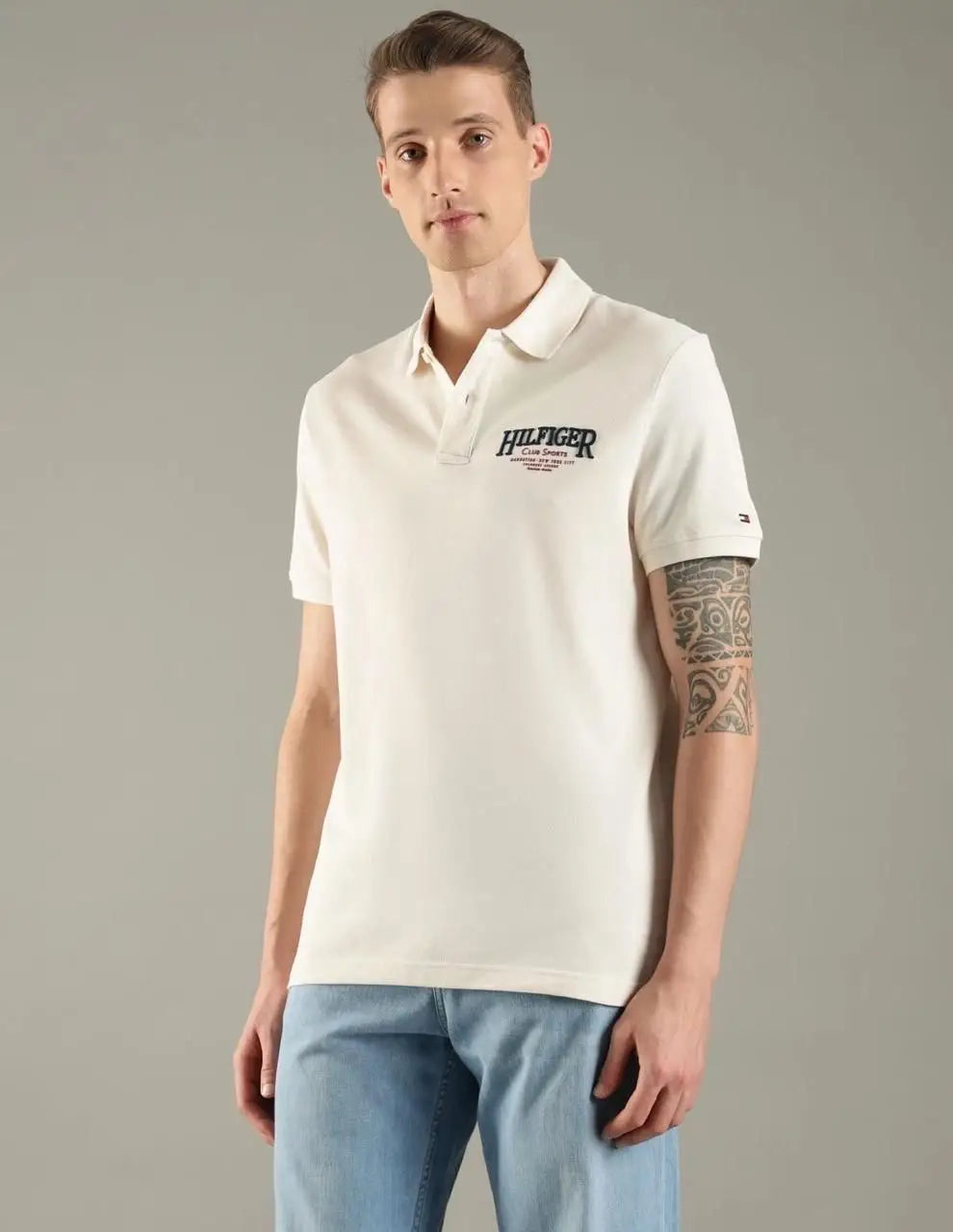 Tommy Hilfiger Beige Logo Work Premium Polo T-Shirt