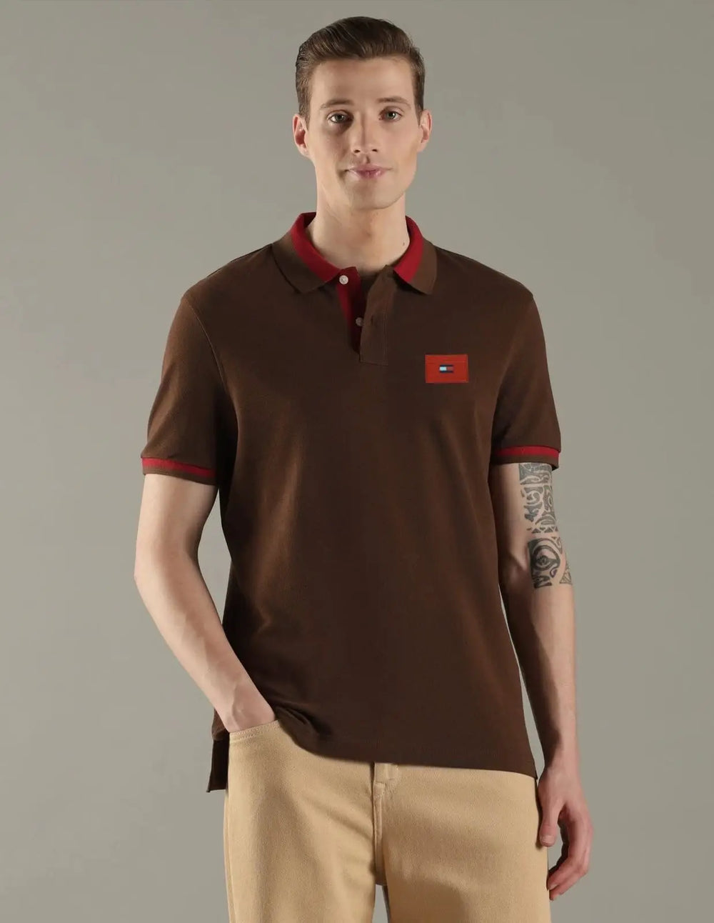 Tommy Hilfiger Brown Logo Work Premium Polo T-Shirt