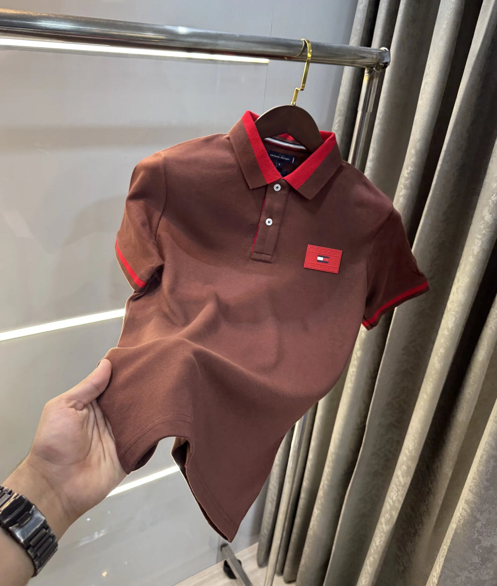 Tommy Hilfiger Brown Logo Work Premium Polo T-Shirt