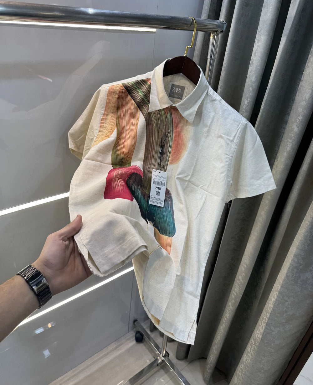 Zara Beige Orange 1 Premium Linen Shirt