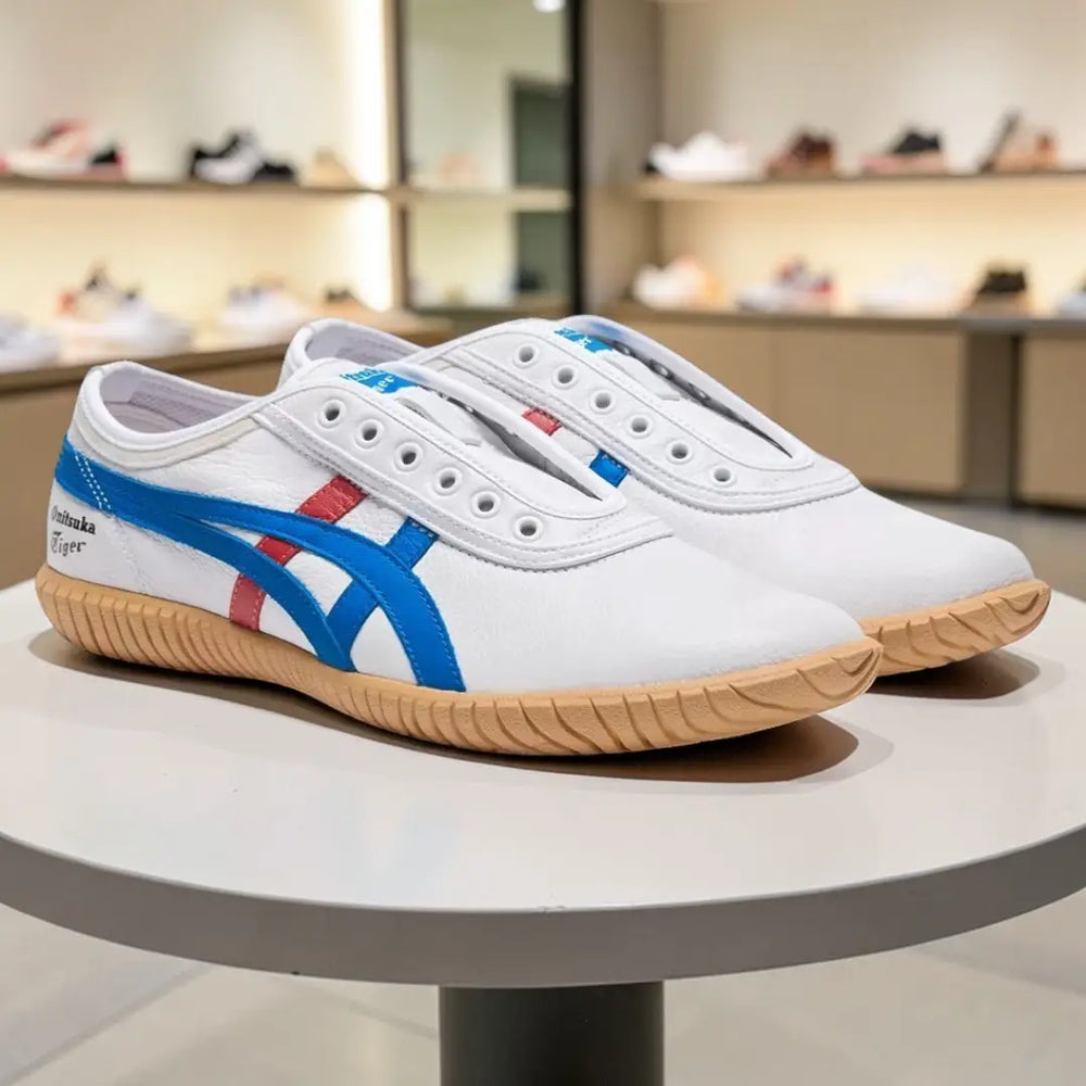 Onitsuka Tiger Tsunahiki Slip-On WHITE DIRECTOIRE BLUE Mens 7A Premium D-2065
