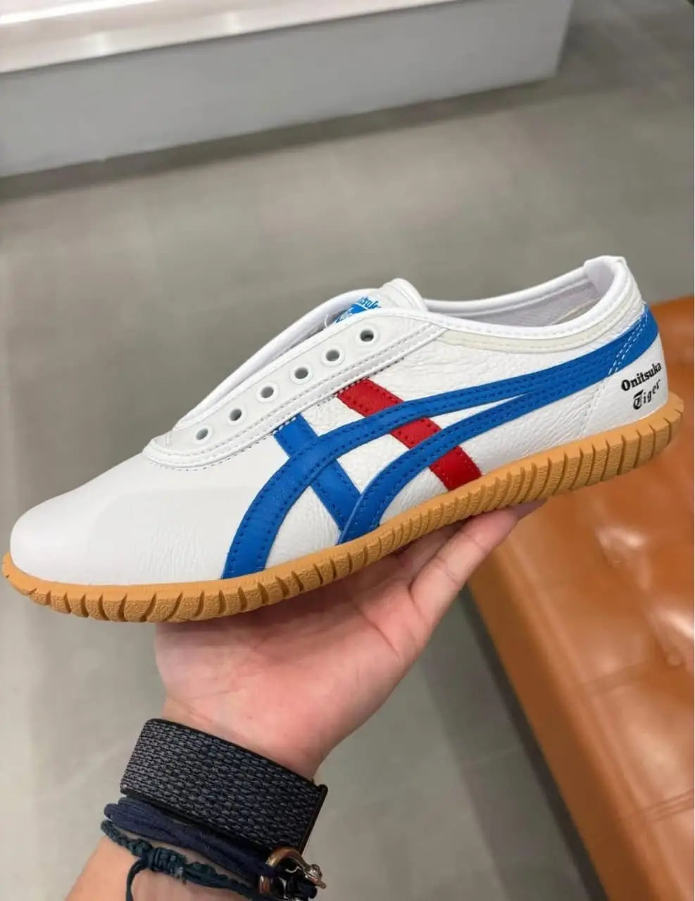 Onitsuka Tiger Tsunahiki Slip-On WHITE DIRECTOIRE BLUE Mens 7A Premium D-2065