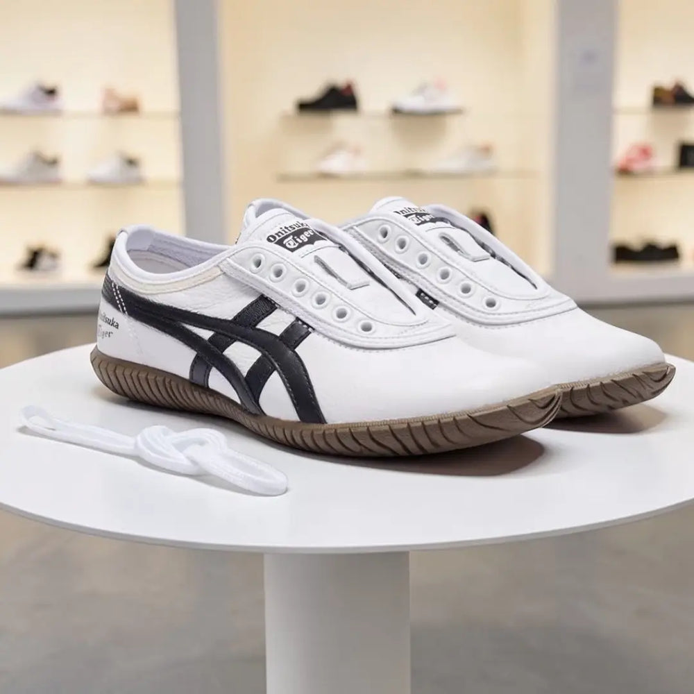 Onitsuka Tiger Tsunahiki Slip-On White Black Mens 7A Premium D-2064