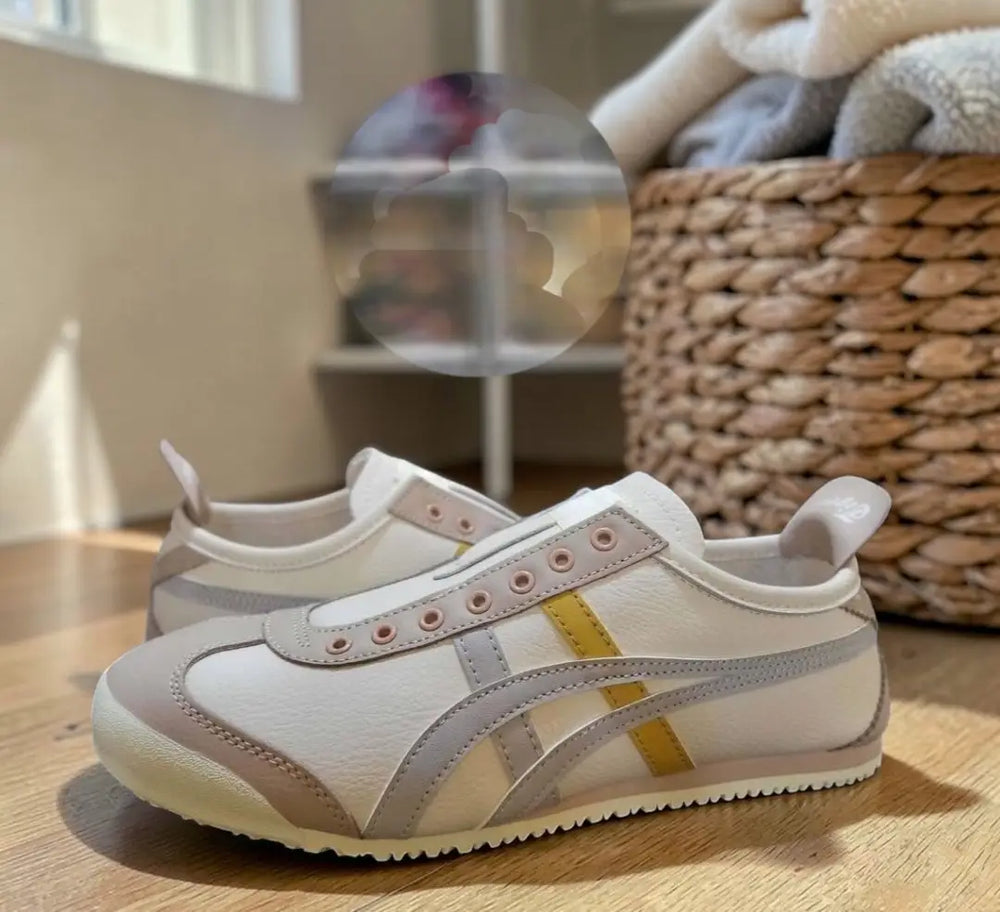 Onitsuka Tiger Mexico 66 Slip On Beige Grey Yellow Leather Sneaker D-2045