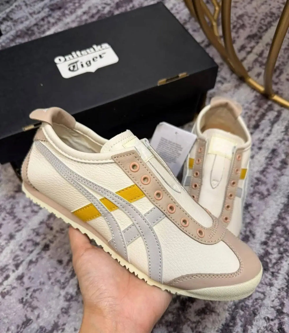 Onitsuka Tiger Mexico 66 Slip On Beige Grey Yellow Leather Sneaker D-2045