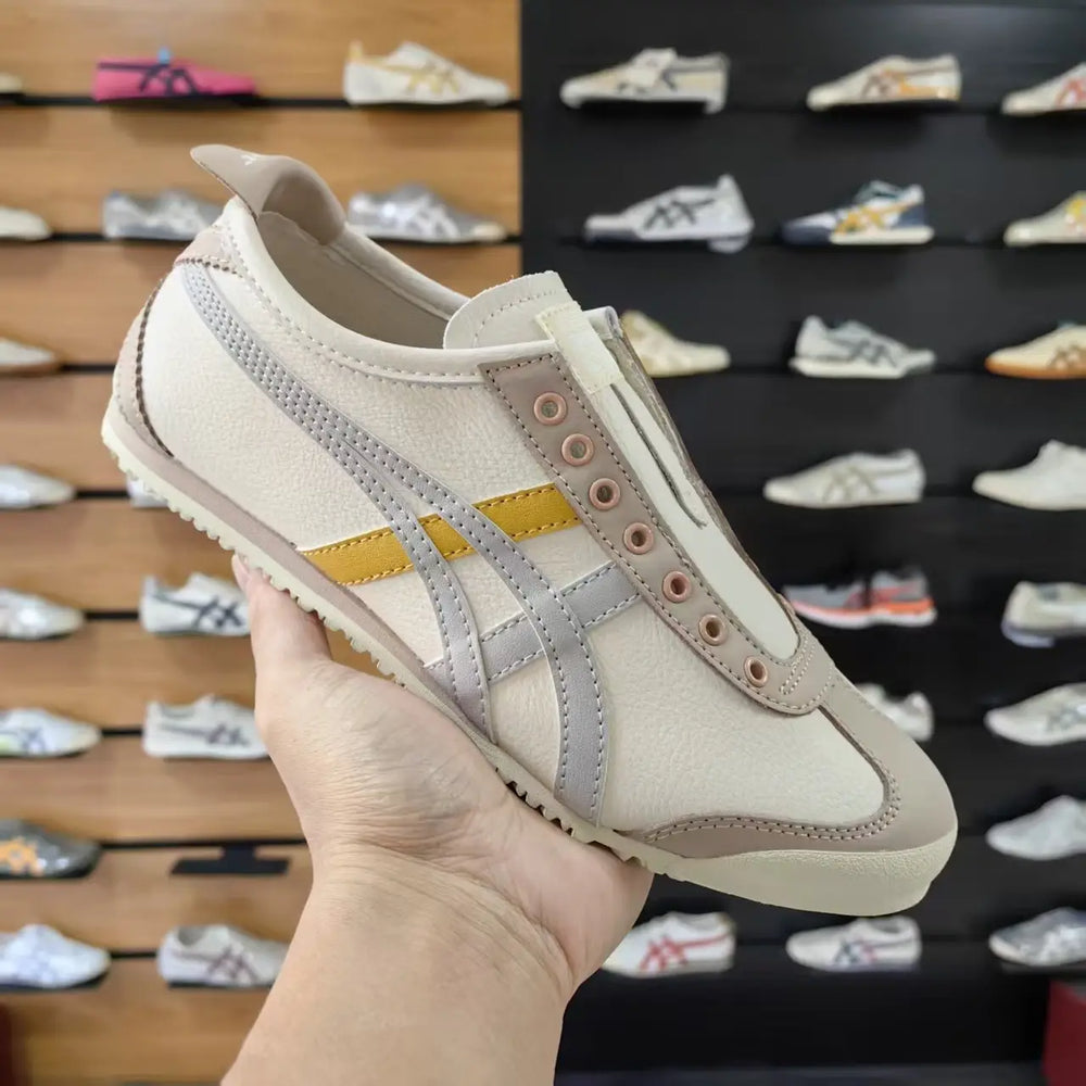 Onitsuka Tiger Mexico 66 Slip On Beige Grey Yellow Leather Sneaker D-2045