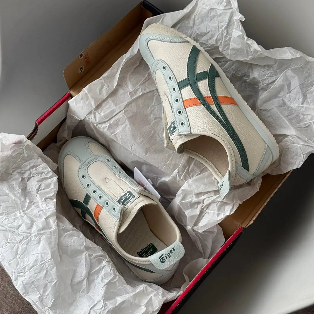 Onitsuka Tiger Mexico 66 Slip On Beige Grass Green Leather Sneaker D-2044