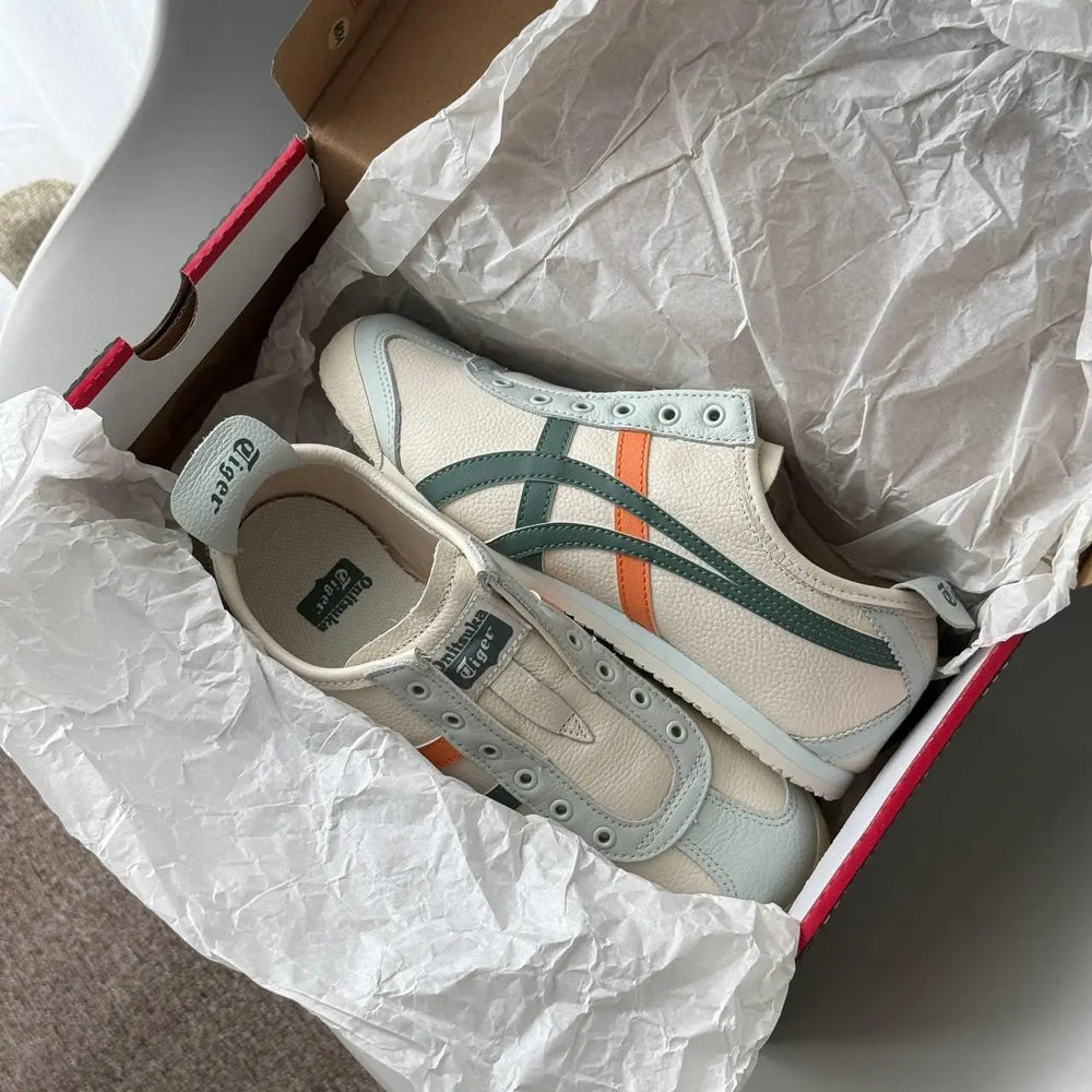 Onitsuka Tiger Mexico 66 Slip On Beige Grass Green Leather Sneaker D-2044