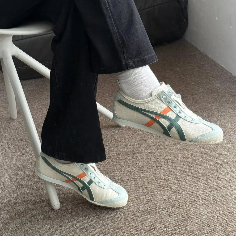 Onitsuka Tiger Mexico 66 Slip On Beige Grass Green Leather Sneaker D-2044