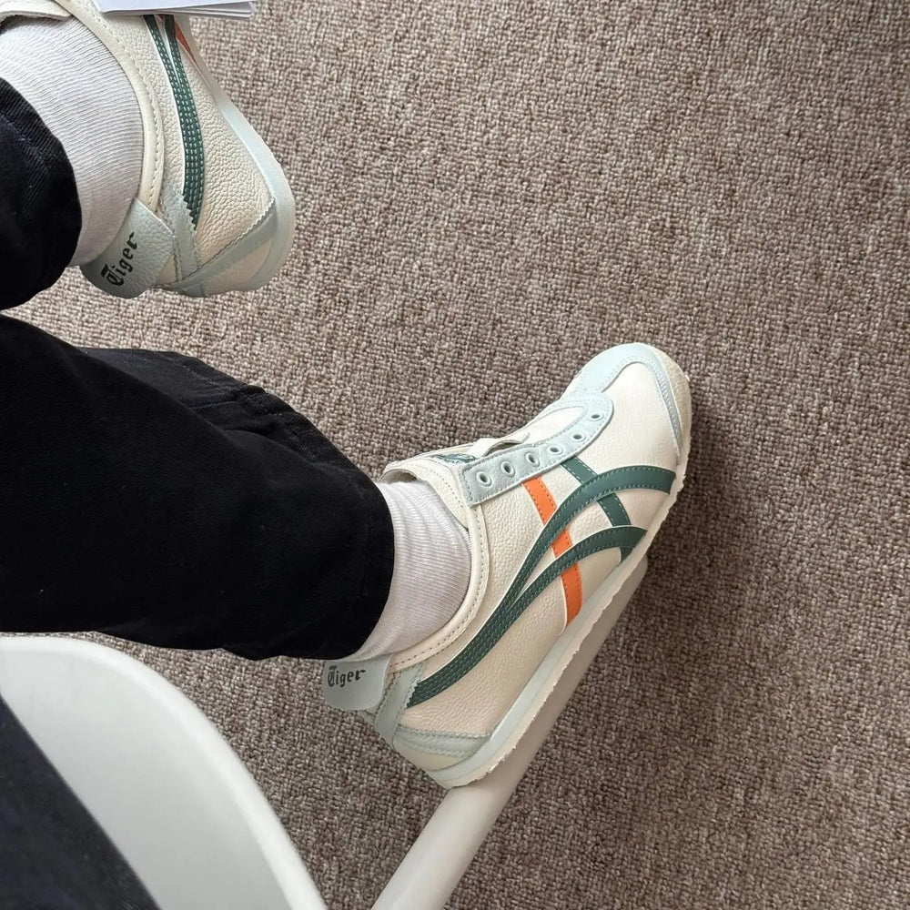 Onitsuka Tiger Mexico 66 Slip On Beige Grass Green Leather Sneaker D-2044