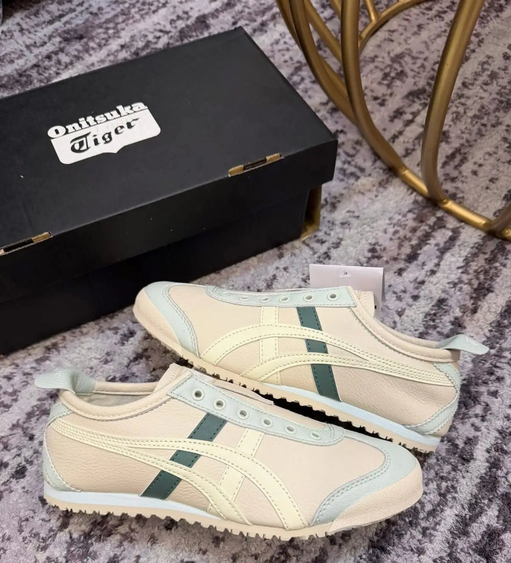 Onitsuka Tiger Mexico 66 Slip-On Beige Green Mens 7A Premium D-2042