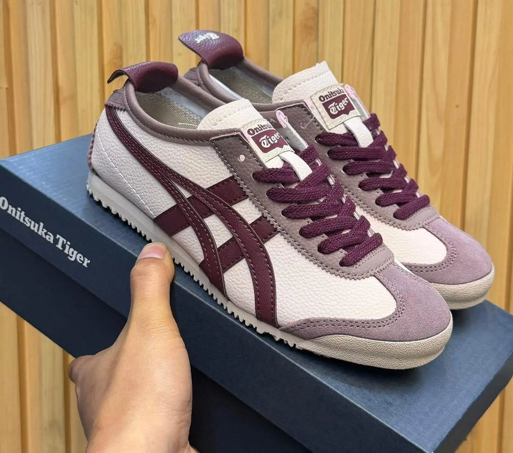 Onitsuka Tiger Mexico 66 Beige Burgundy Mens 7A Premium Sneakers (D-2038)
