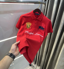Ralph Lauren Red Logo Work Premium Polo T-shirt