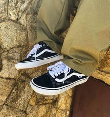 Vans Old Skool Black White for Girls 7A Premium Sneakers(D-1173)