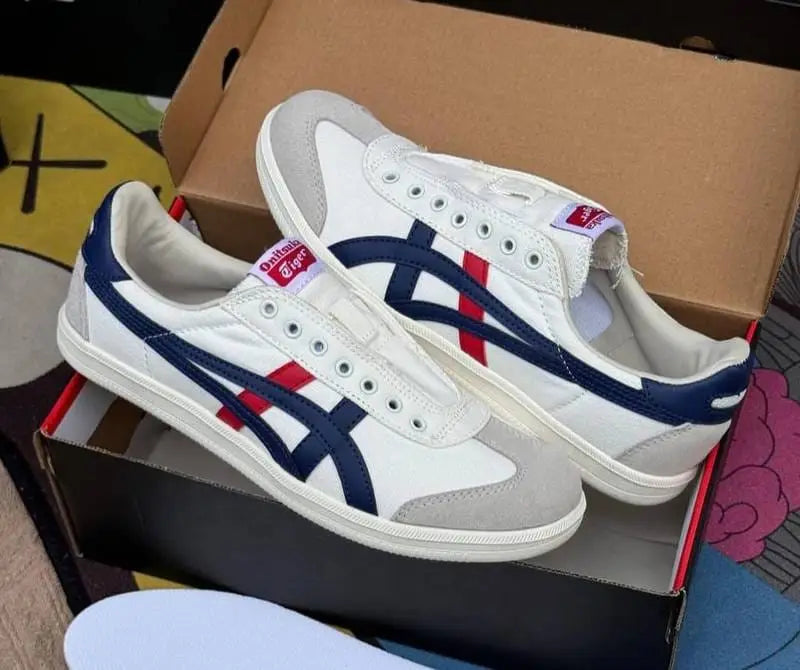Onitsuka Tiger Tokuten Slip-On White Blue Red Mens 7A Premium D-1654 P-1