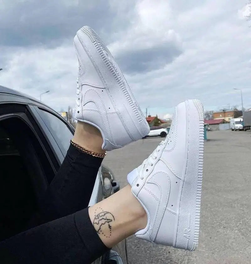Nik_e Air Force 1 Low Triple White Girls Premium Leather Full Accessories D-321