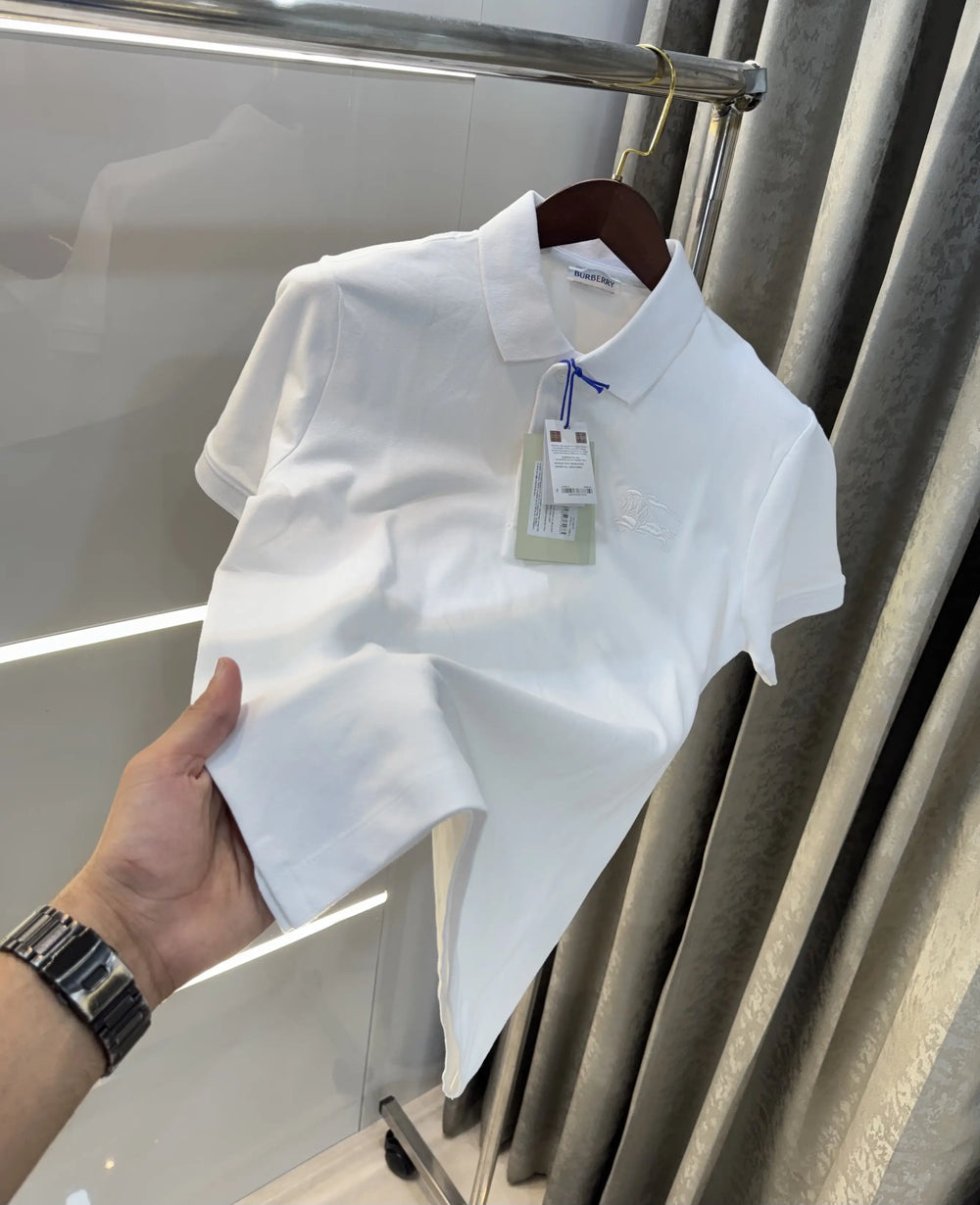 Burberr y White Embroidery Logo Premium Classic Polo T-Shirt