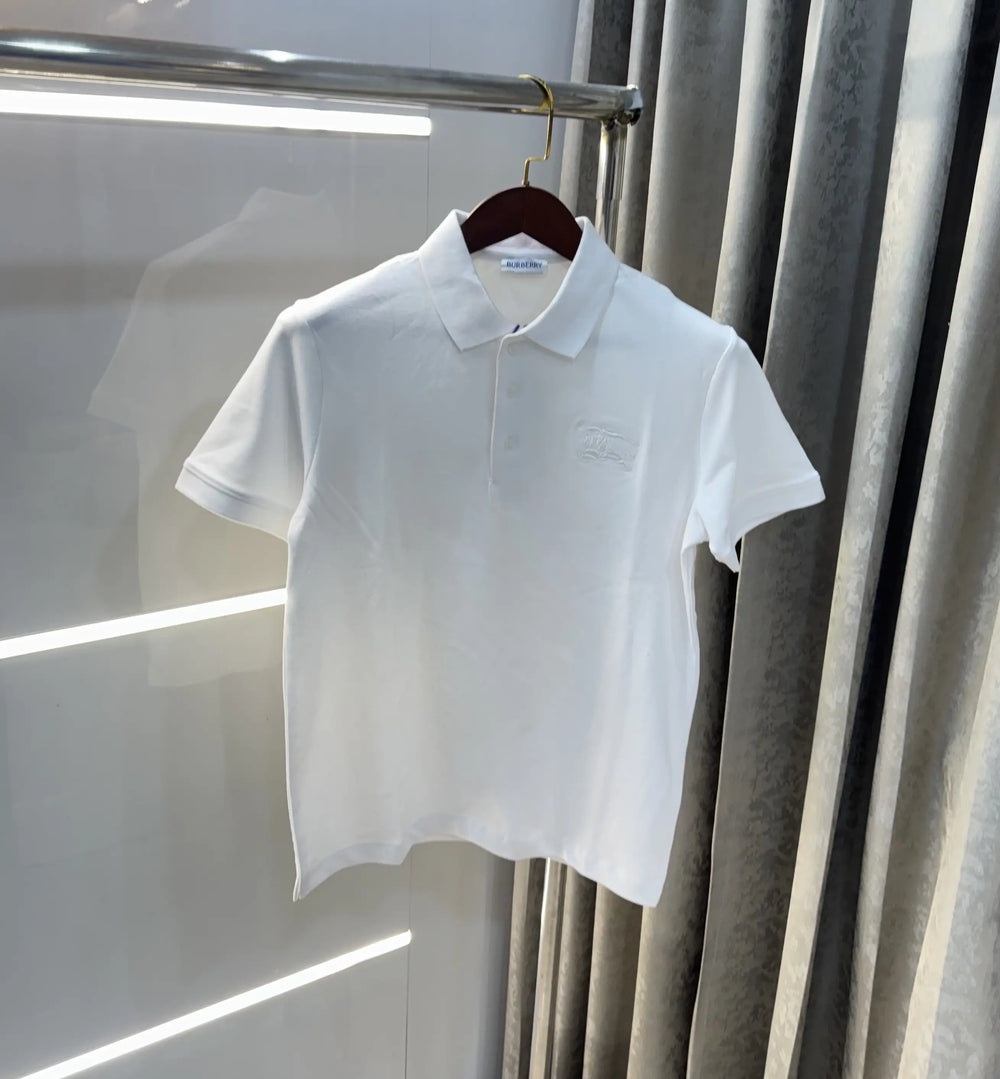 Burberr y White Embroidery Logo Premium Classic Polo T-Shirt