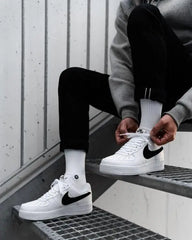 Nik_e AirForce 107 White and Black Swoosh Leather