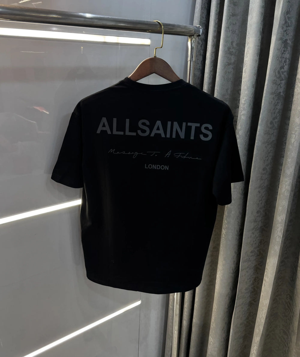 All Saints Black Logo Print Imported Oversized T-Shirt