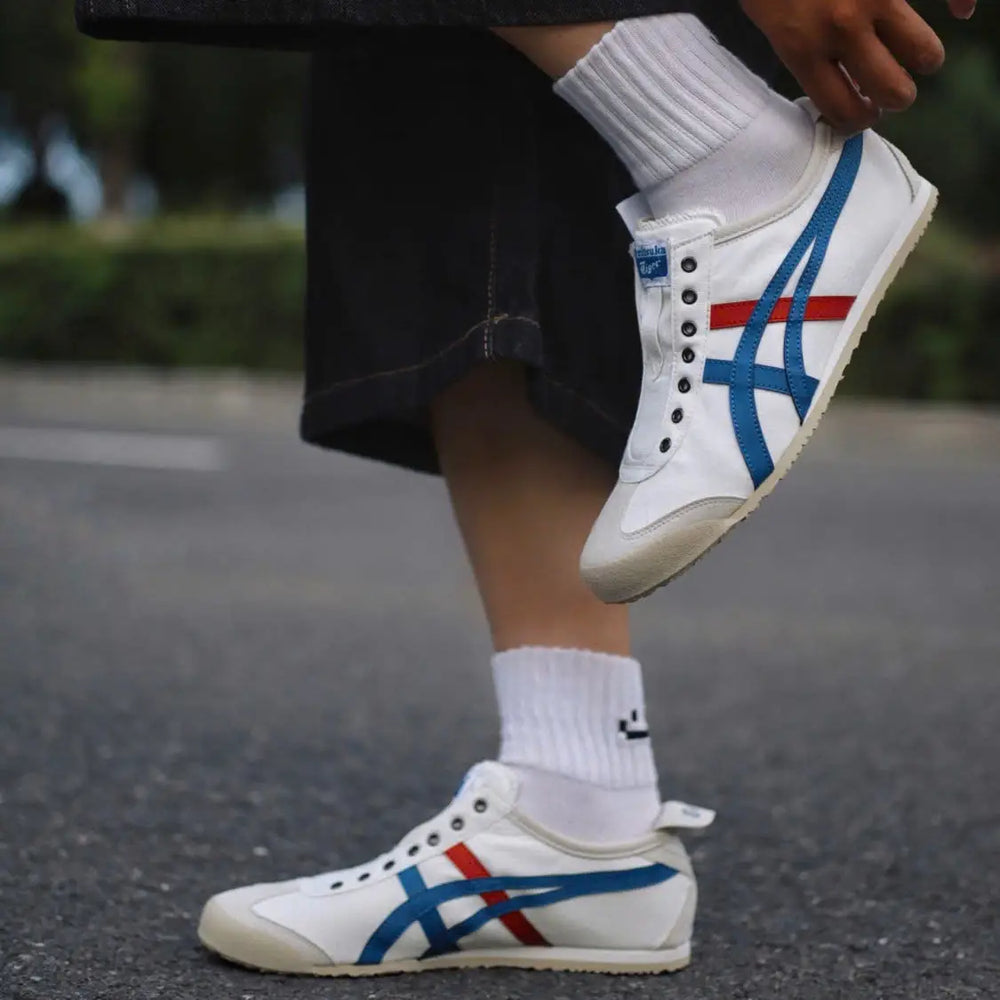 Onitsuka Tiger Mexico 66 Slip-On White Blue Red 7A Premium Ladies Sneakers D-1874