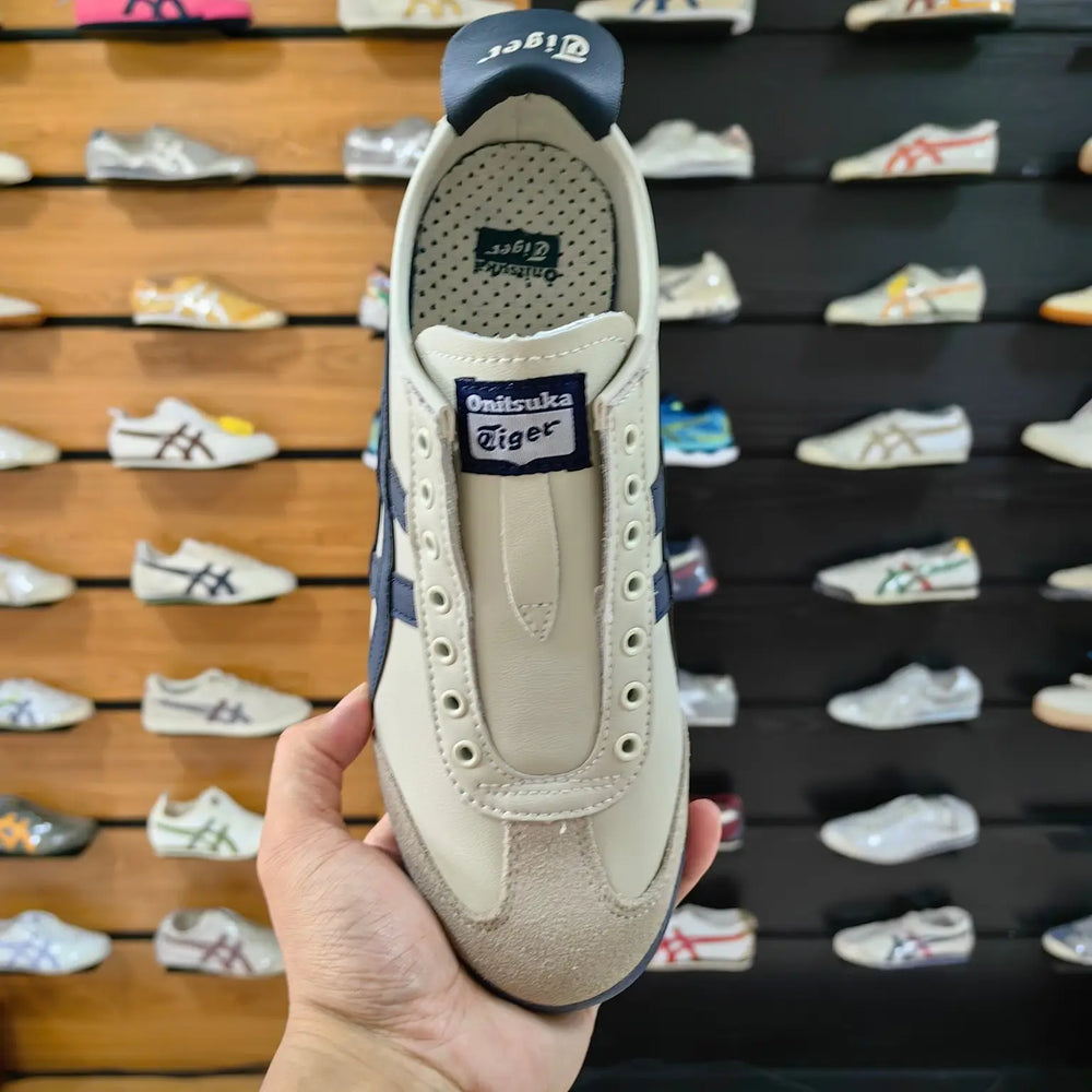 Onitsuka Tiger Mexico 66 Slip On Leather Beige Dark Blue For Mens