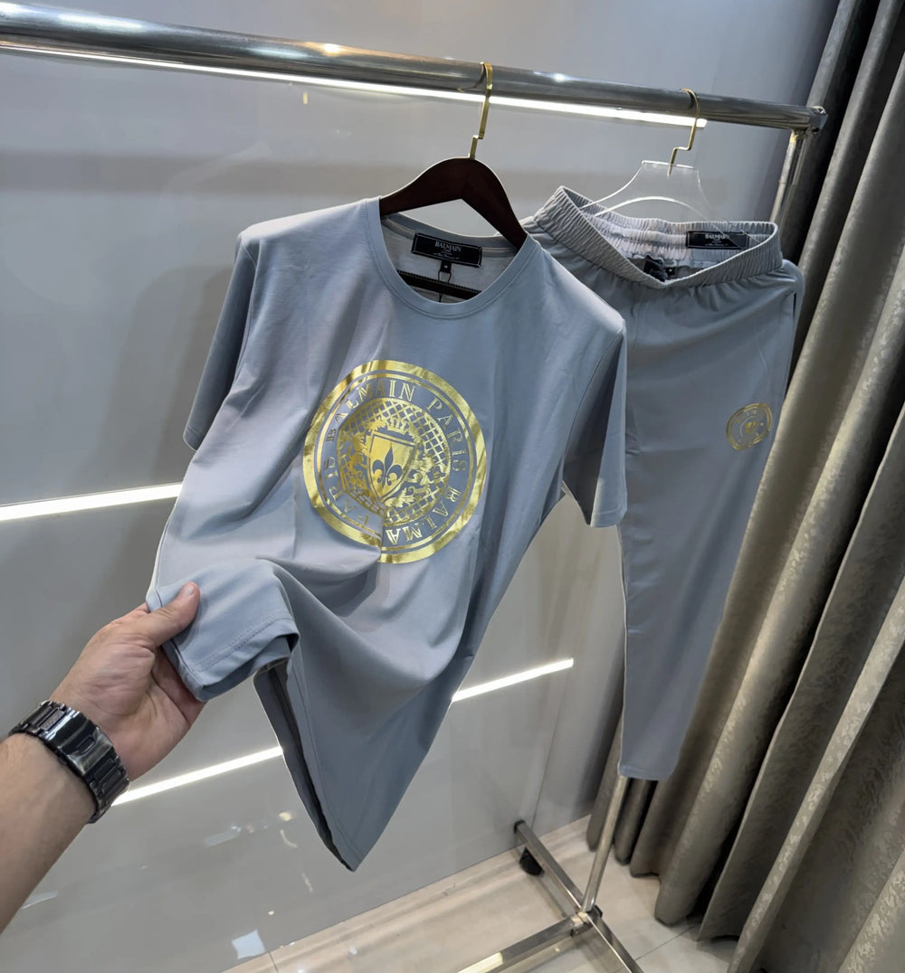 Balmain Paris Grey Logo Work Premium Cord Set With Premium Packing