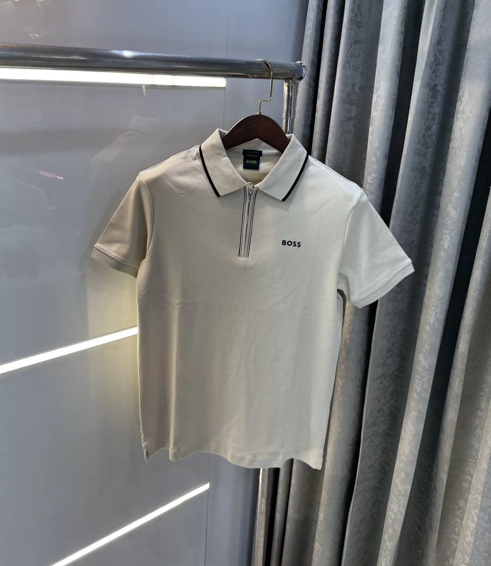 Hugo Bos s Beige Logo Work Premium Polo T-shirt