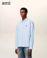 Ami Paris Sky Blue Embroidery Logo Premium Shirt
