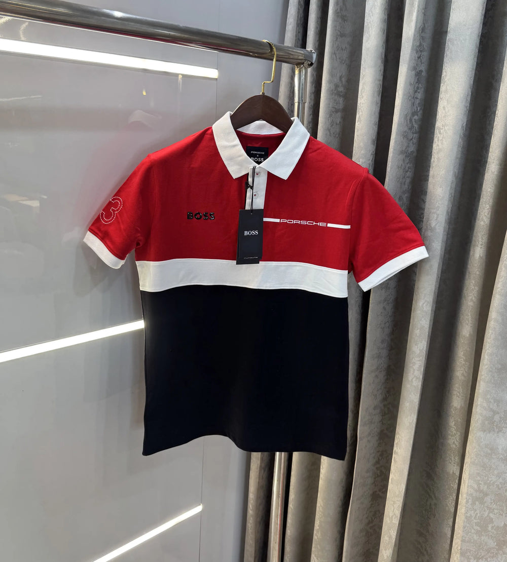 Hugo Bos s X Porsche Red Logo Work Premium Polo T-shirt