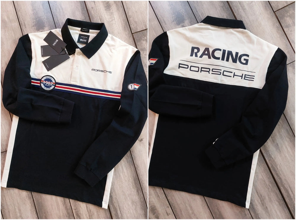 Hugo Boss Cream Logo Work Premium Full Sleeve Polo T-Shirt
