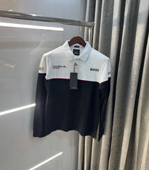 Hugo Boss Black White Logo Work Premium Full Sleeve Polo T-Shirt