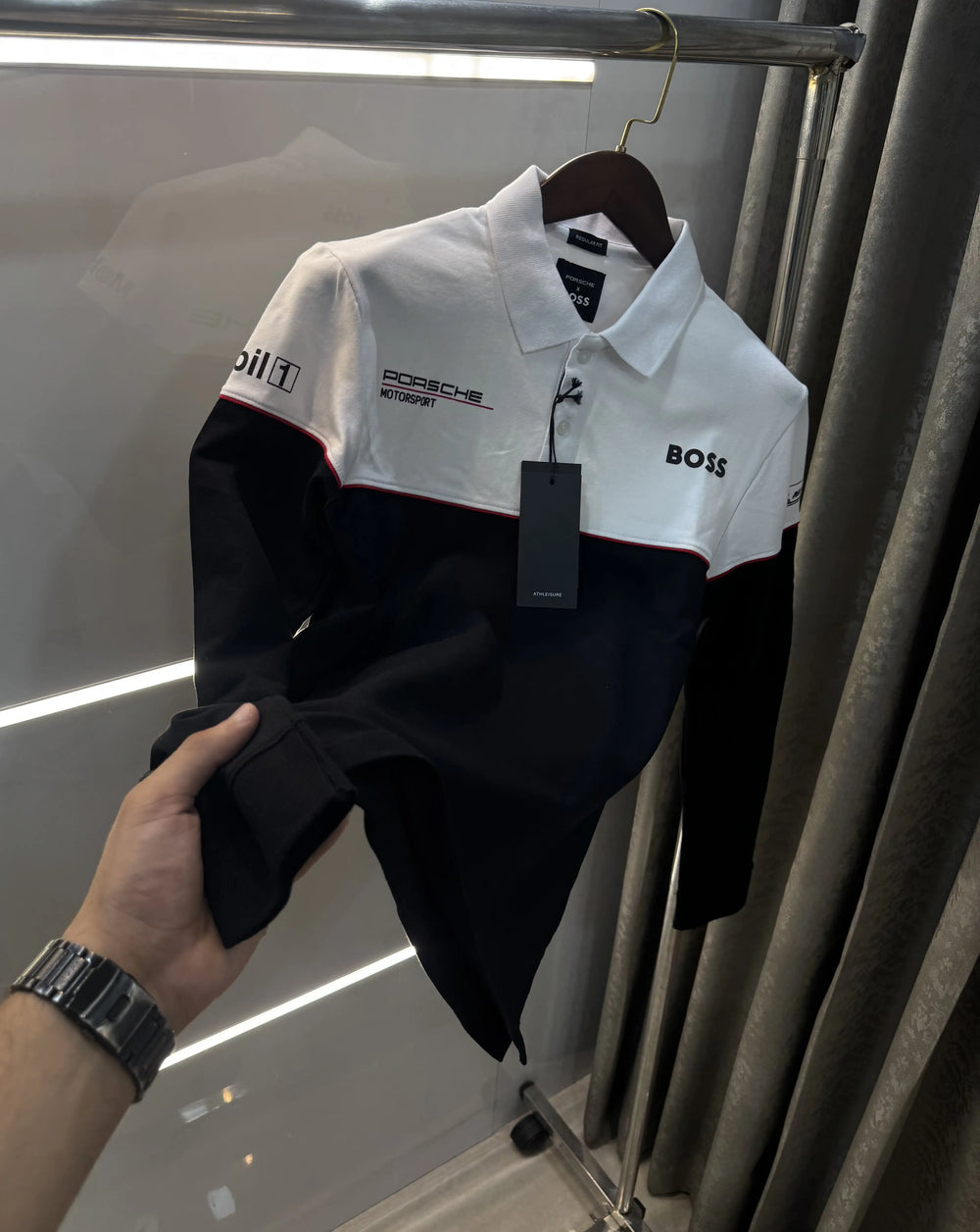 Hugo Boss Black White Logo Work Premium Full Sleeve Polo T-Shirt