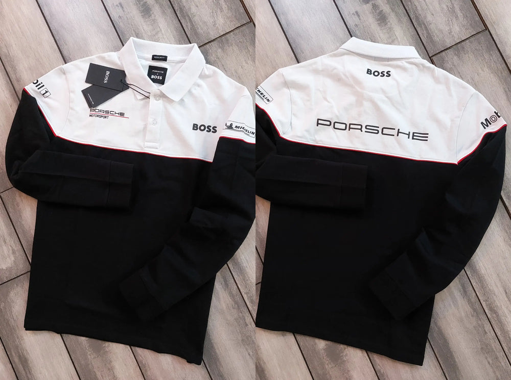 Hugo Boss Black White Logo Work Premium Full Sleeve Polo T-Shirt