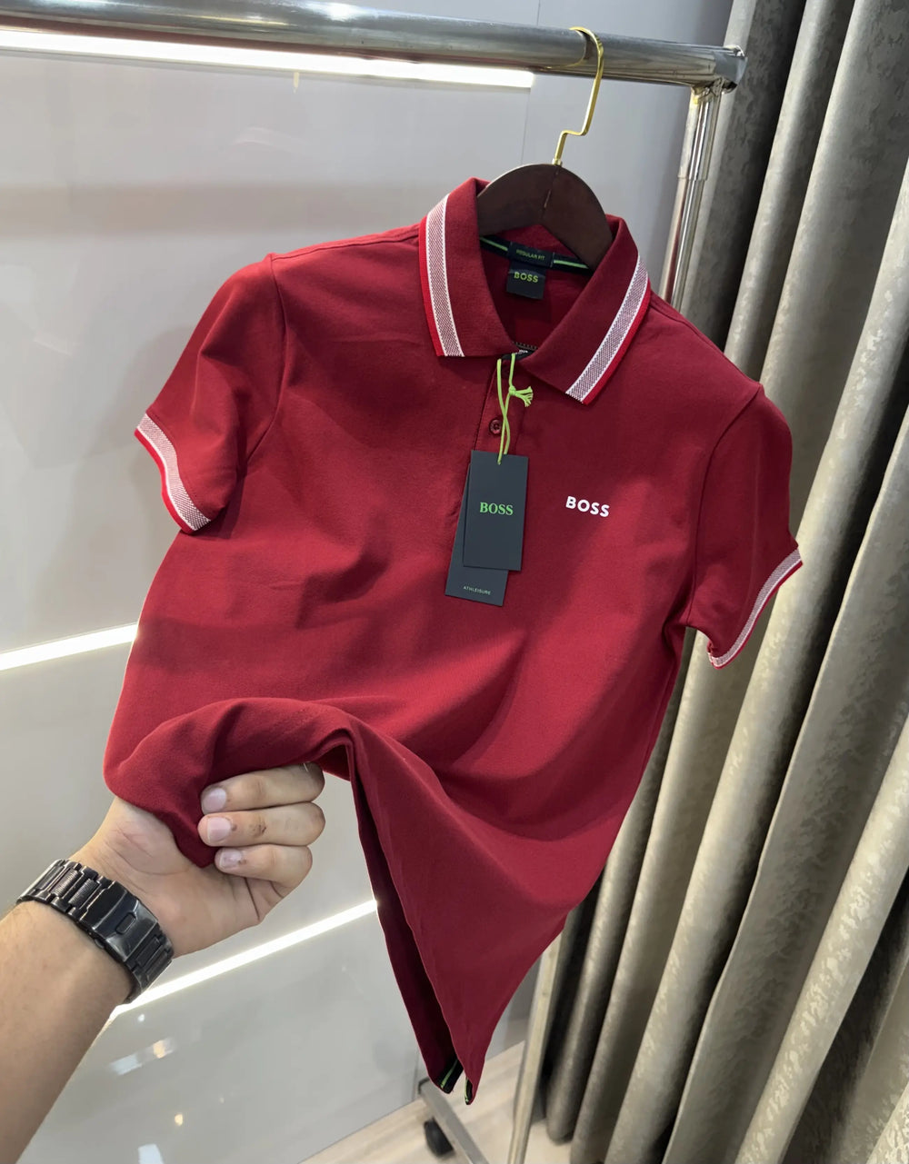 Hugo Bos s Maroon Logo Work Premium Polo T-shirt
