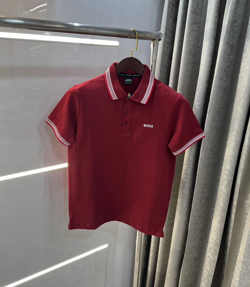 Hugo Bos s Maroon Logo Work Premium Polo T-shirt