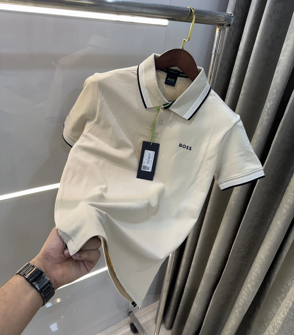 Hugo Bos s Beige Logo Work Premium Polo T-shirt
