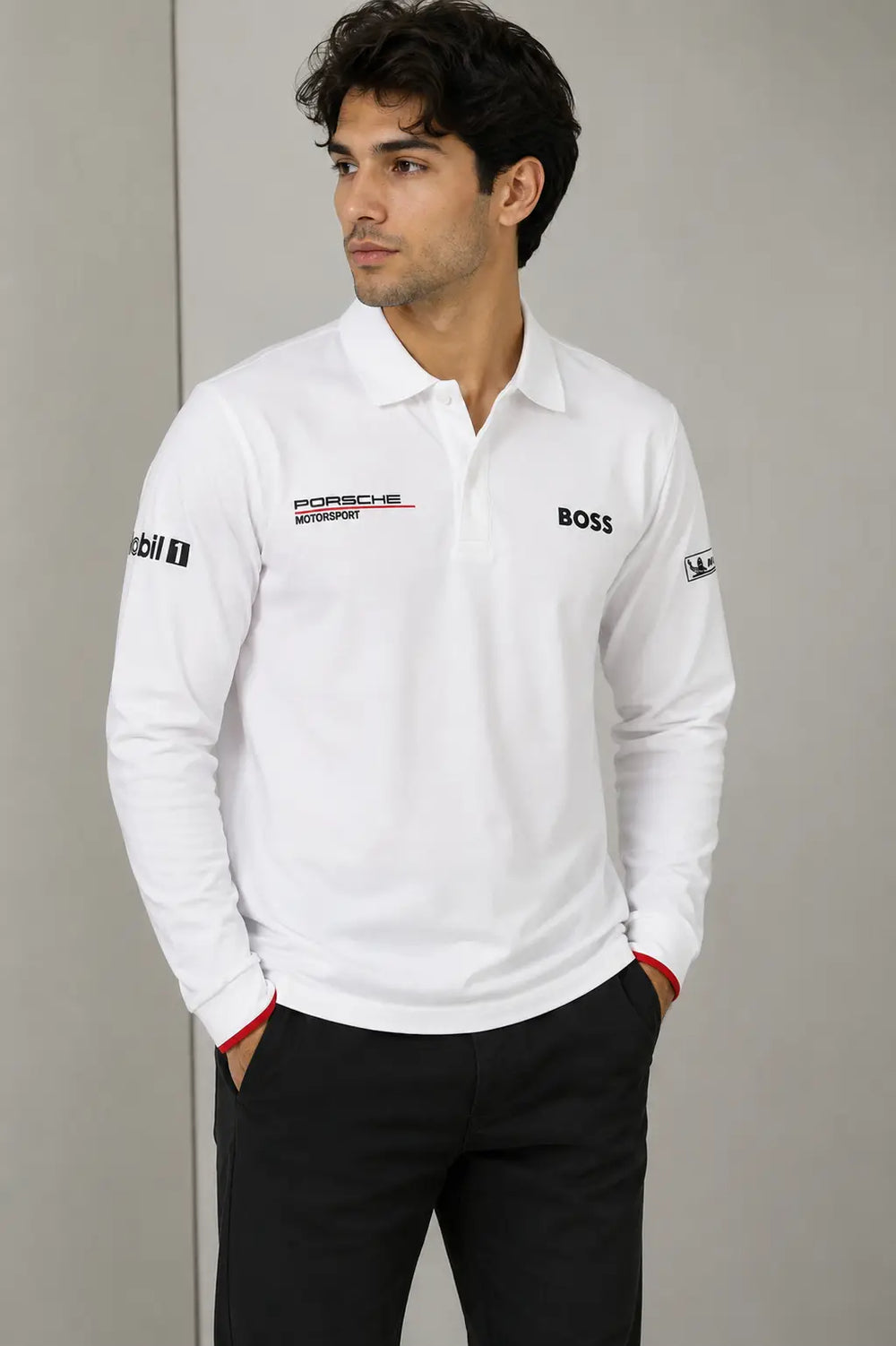 Hugo Boss Porsche White Logo Work Premium Full Sleeve Polo T-Shirt