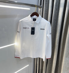 Hugo Boss Porsche White Logo Work Premium Full Sleeve Polo T-Shirt