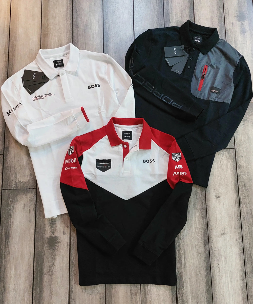 Hugo Boss Porsche White Logo Work Premium Full Sleeve Polo T-Shirt
