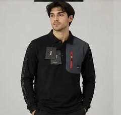 Hugo Boss Porsche Navy Blue Red Logo Work Premium Full Sleeve Polo T-Shirt