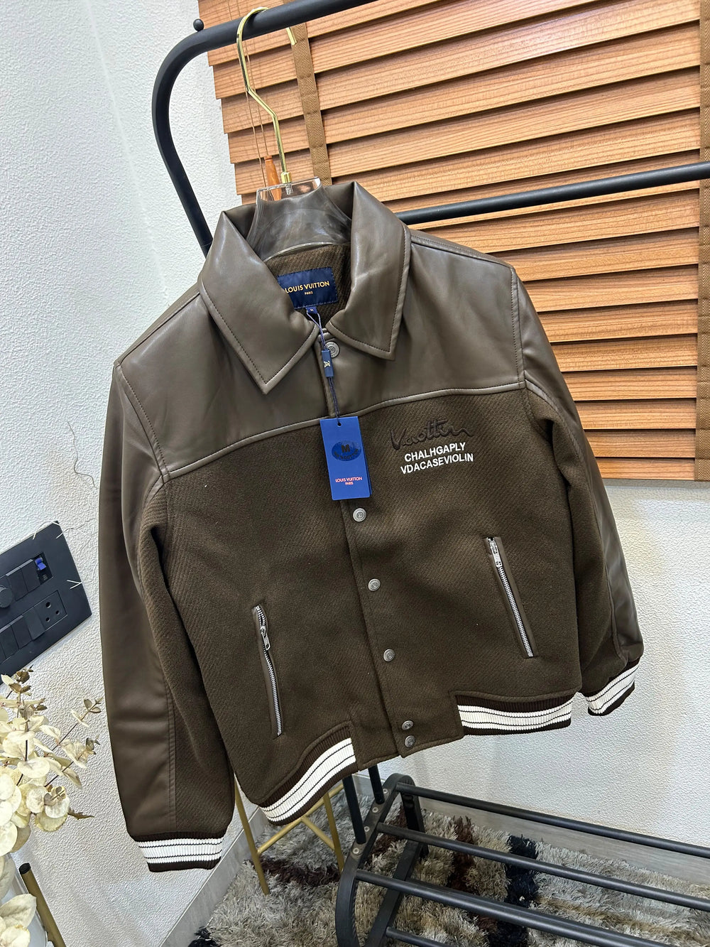 Loui_s Vuitton Imported Exclusive Woollen & Leather Varsity Jacket DN 612