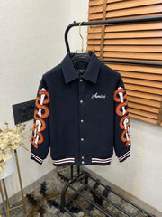 Amir_i Sleeve Snake Embroidered Patch Exclusive Wool Fabric Jacket Navy Blue (DN 615)