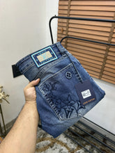 Louis Vuitto_n Back Side Pocket Monogram Embossed Imported Boot Cut Denim Dark Blue (DN 643)