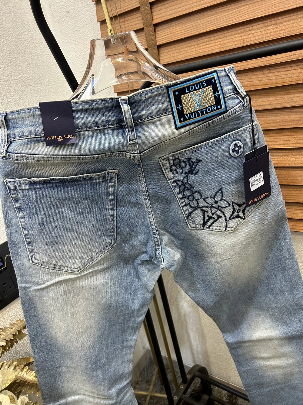 Louis Vuitto_n Back Side Pocket Monogram Embossed Imported Boot Cut Denim Light Blue (DN 643)